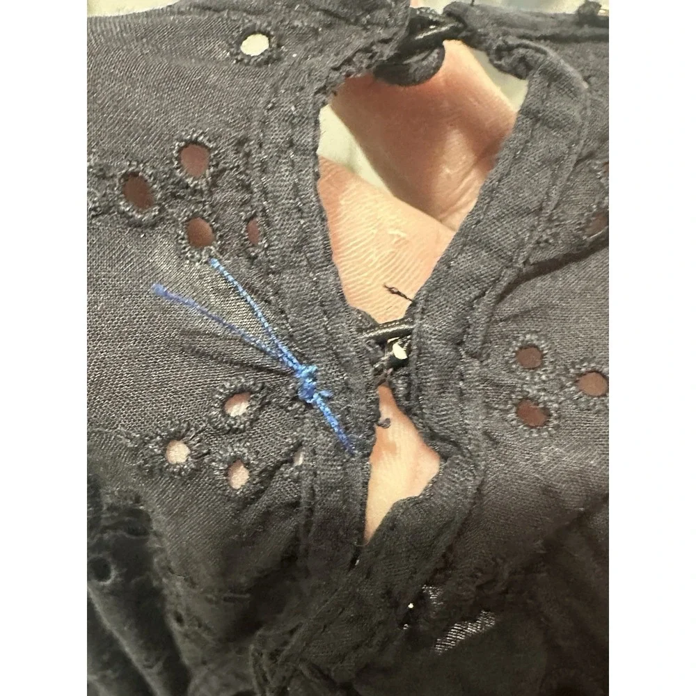 Free People Mockingbird Black Long Sleeve Eyelet Maxi Dress SZ XS EUC